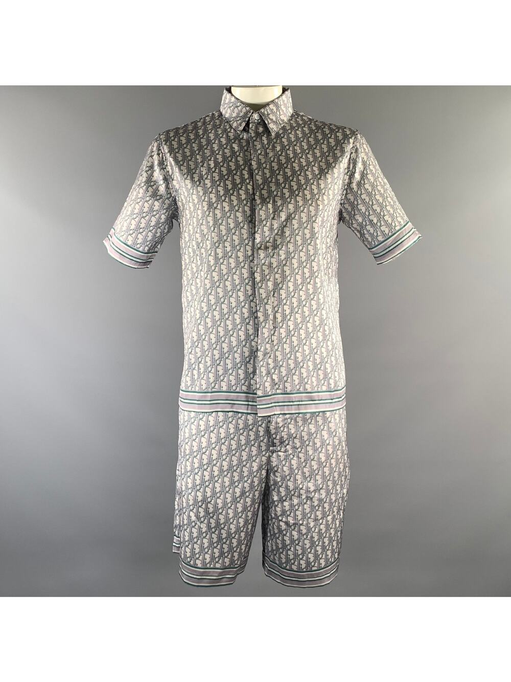 DIOR HOMME Size L Grey Green Monogram Viscose Short Sleeve Tracksuits & Sets